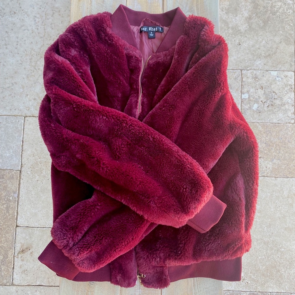 Faux-fur Front-zip Bomber Jacket